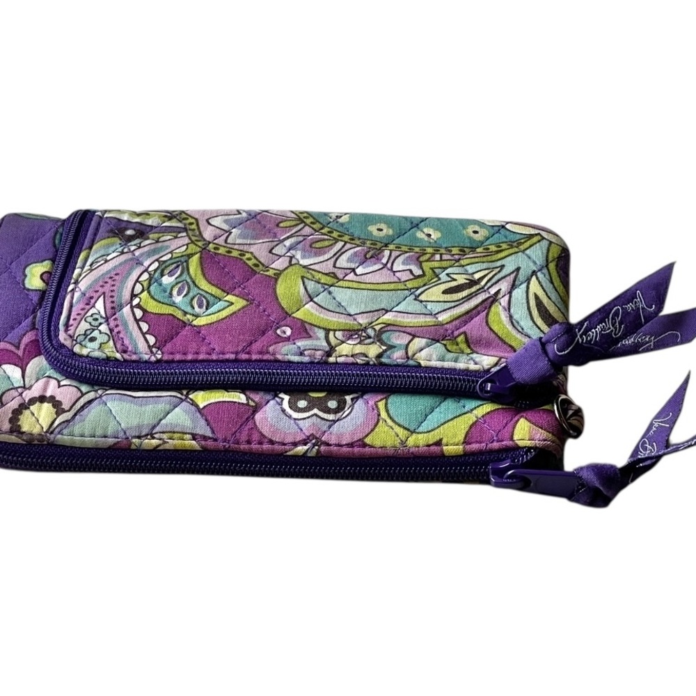 Vera Bradley Wristlet Wallet GUC Paisley Purple Turquoise Pink Green Aqua White